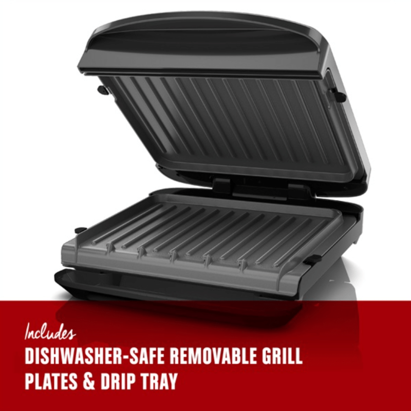 George Foreman RPGF3601BKX Rapid Grill Series 4-Serving Removable Plate Electric Indoor Grill and Panini Press, Black
