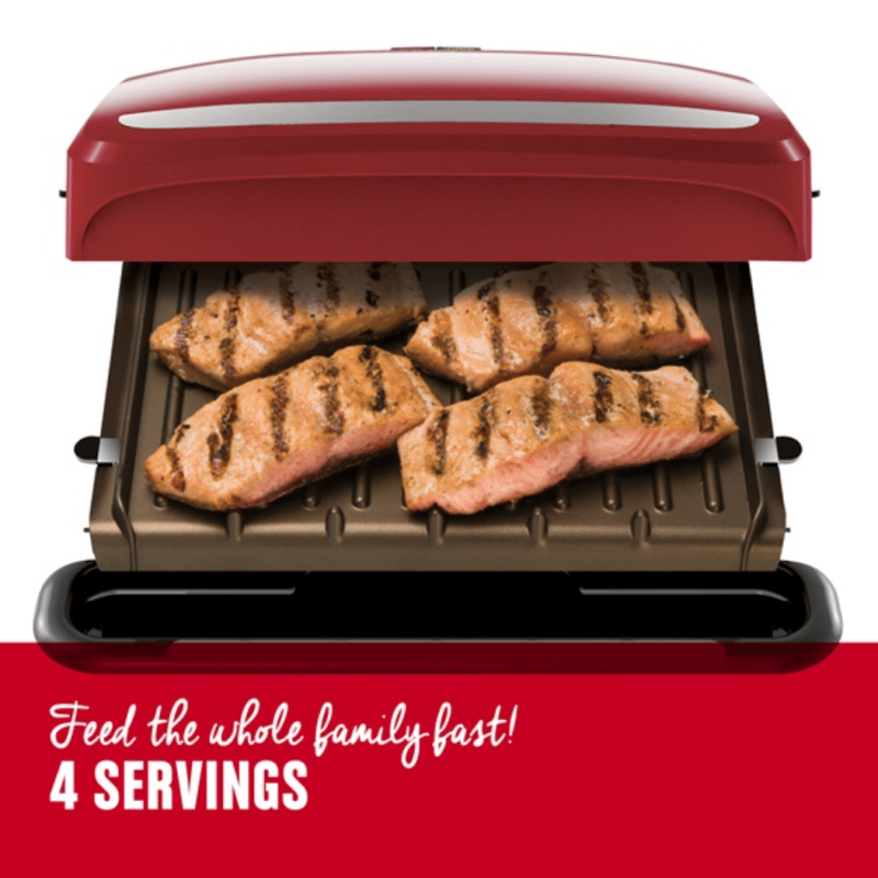 George Foreman GRP360R 4-Serving Removable Plate & Panini Grill, Red