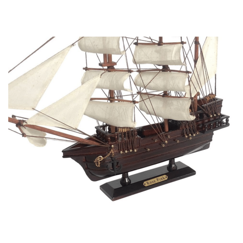 Handcrafted Model Ships Wooden Ed Low's Rose Pink White Sails Pirate Ship Model 20"