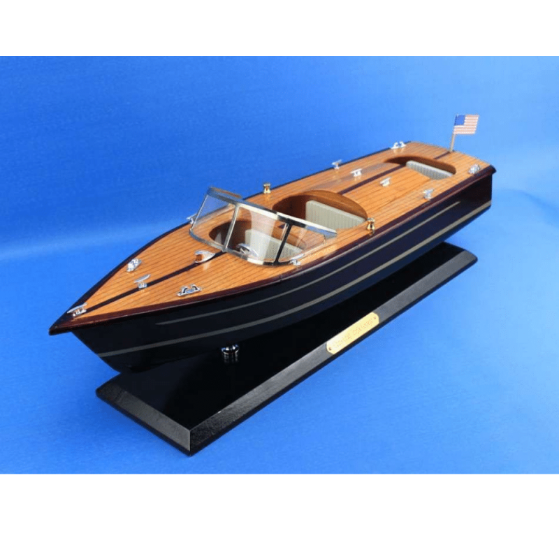 Handcrafted Model Ships Wooden Chris Craft Triple Cockpit Model Speedboat 20"