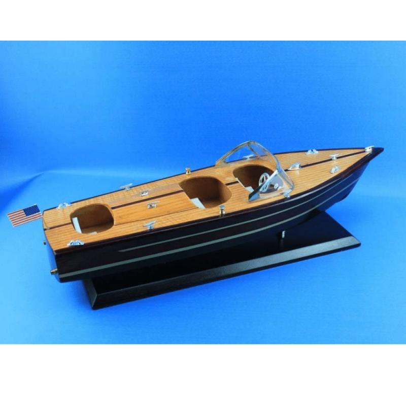 Handcrafted Model Ships Wooden Chris Craft Triple Cockpit Model Speedboat 20"