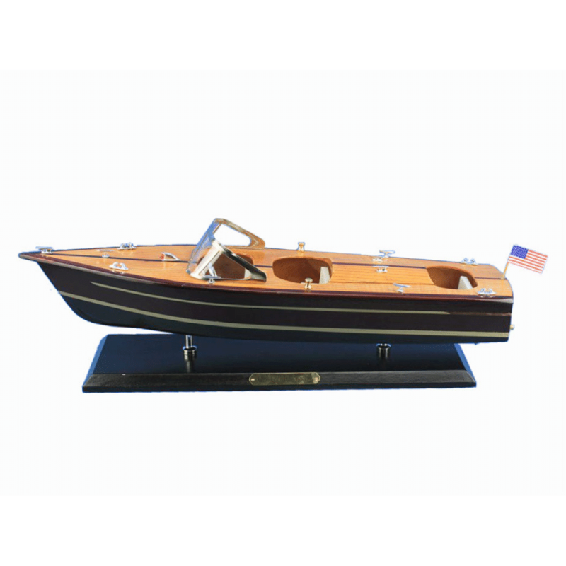 Handcrafted Model Ships Wooden Chris Craft Triple Cockpit Model Speedboat 20"