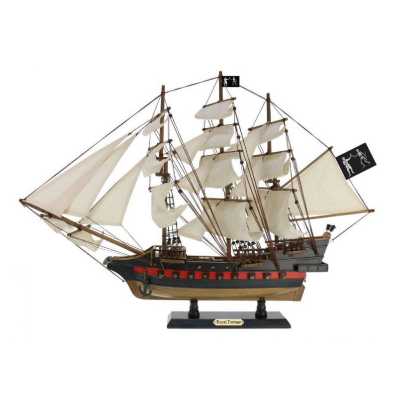 Handcrafted Model Ships Wooden Black Bart's Royal Fortune White Sails Limited Model Pirate Ship 26"