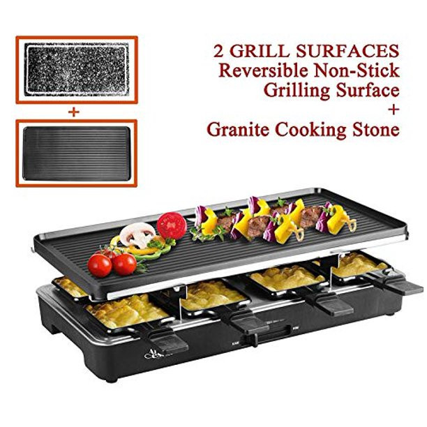 Artestia Electric Raclette Grill Tabletop BBQ, Two Large Non-stick Grilling Plates