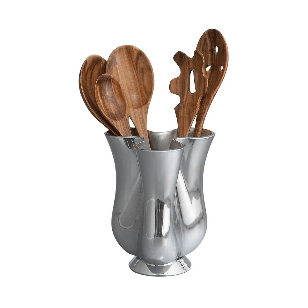 Nambe Tulip Tool Jug with 5 Piece Kitchen Tool Set, Jug: 6.75” W x 6.75” L x 8” H