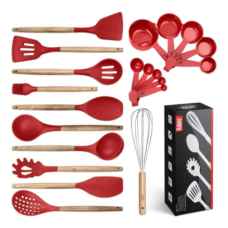 Kaluns Kitchen Utensils Set, 21 Wood and Silicone Cooking Utensils