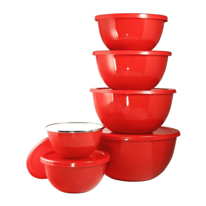 Reston Lloyd Calypso Basics, 12-Piece Enamel On Steel Bowl Set With Airtight Lids, Red