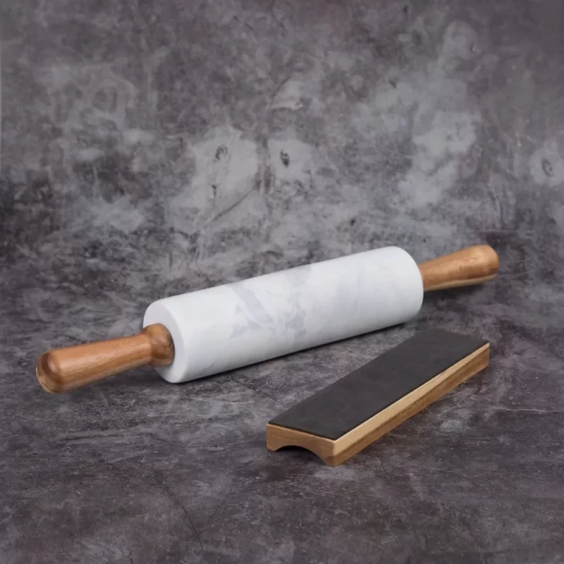 Creative Home Deluxe White Marble Rolling Pin with Acacia Wood Handles and Cradle