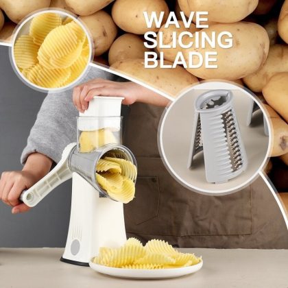 Caynel Rotary Cheese Grater Shredder with Handle, 5 in 1 Manual Round Mandoline Slicer