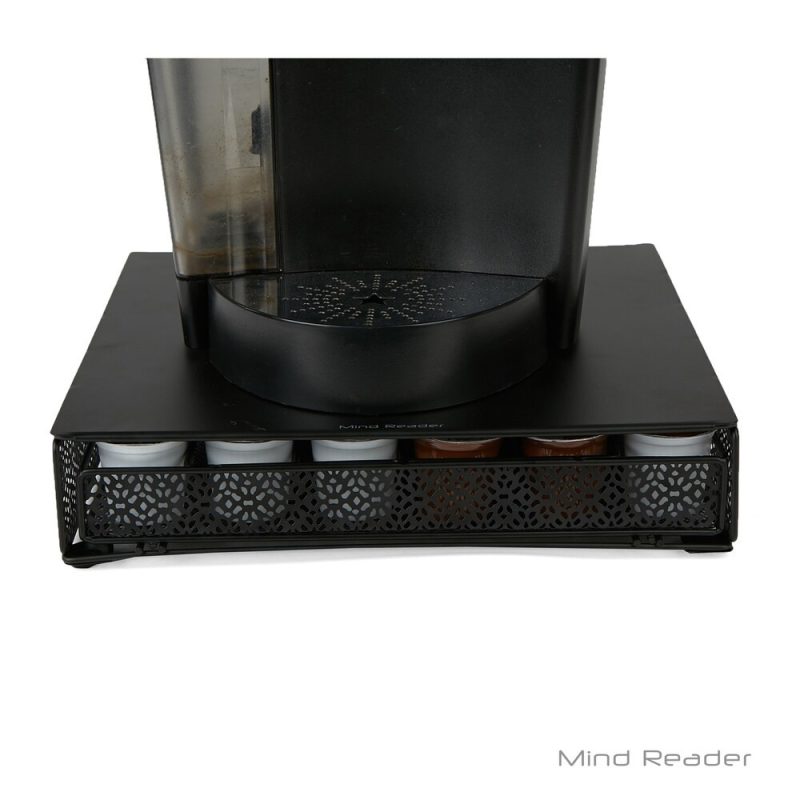 Mind Reader 36 Capacity K-Cup Storage Drawer with Flower Pattern Metal Mesh, Black