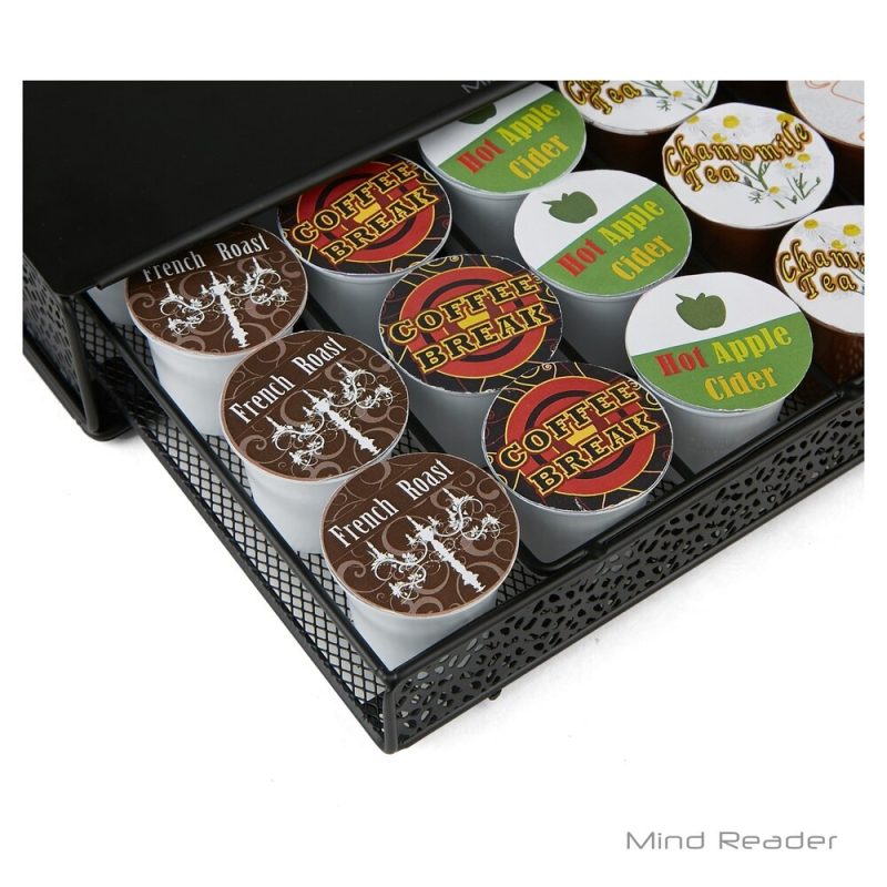 Mind Reader 36 Capacity K-Cup Storage Drawer with Flower Pattern Metal Mesh, Black