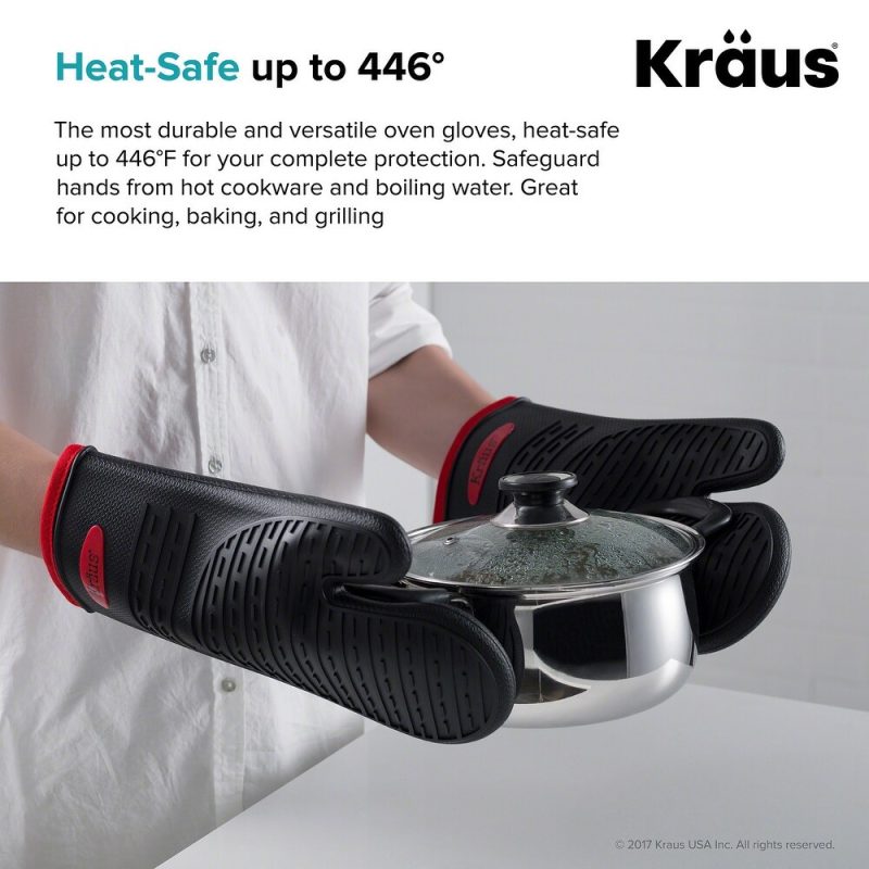 Kraus Heat-Resistant 100 Food-Safe Silicone Non-Slip Oven Mitt Pack Of 2