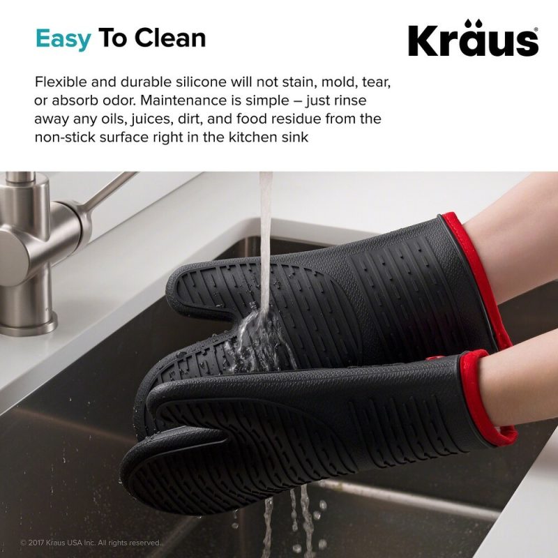 Kraus Heat-Resistant 100 Food-Safe Silicone Non-Slip Oven Mitt Pack Of 2