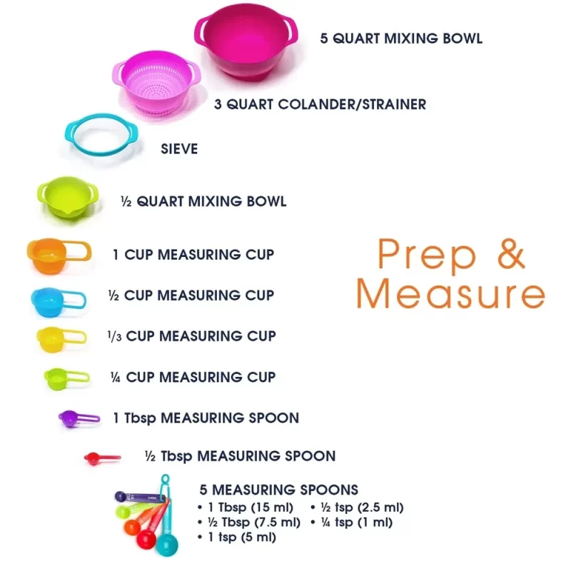 Cheer Collection 15 Piece Nested Bowl and Measuring Utensil Set