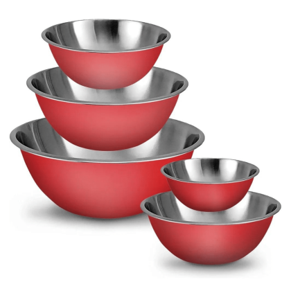 Whysko Set of 5 Meal Prep Stainless Steel Mixing Bowls, Red