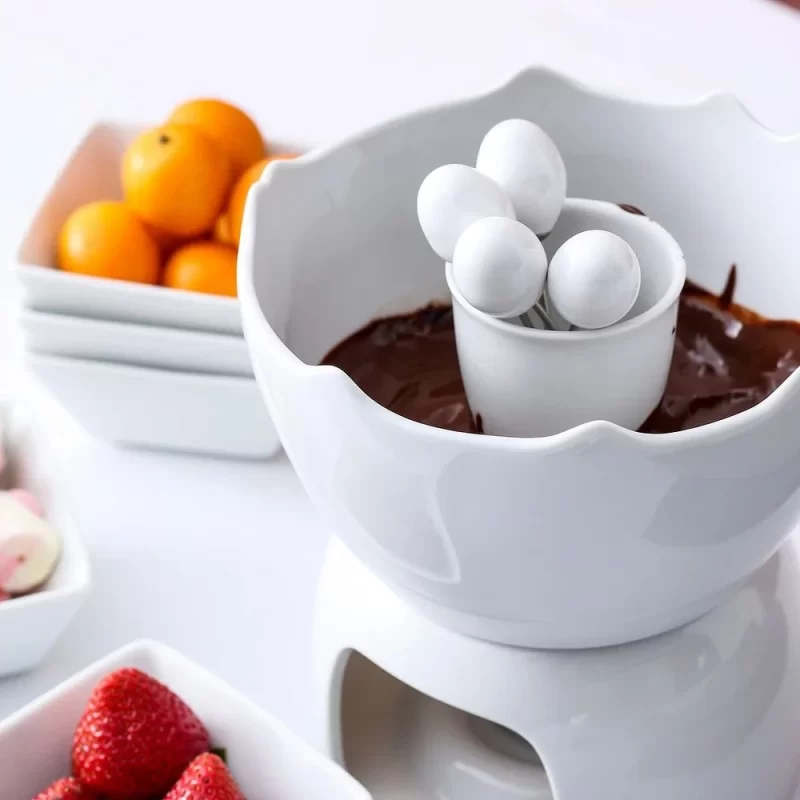 Malacasa Ceramic Chocolate Fondue Set With Snack Dishes