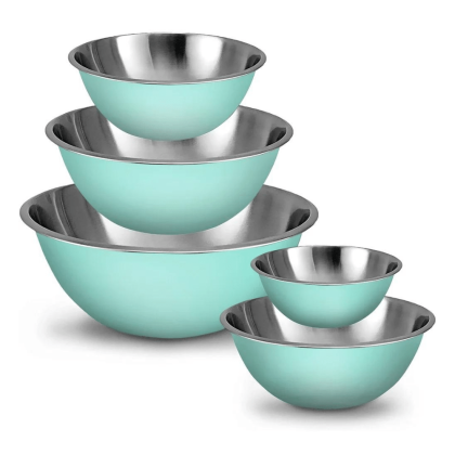 Whysko Set of 5 Meal Prep Stainless Steel Mixing Bowls, Blue