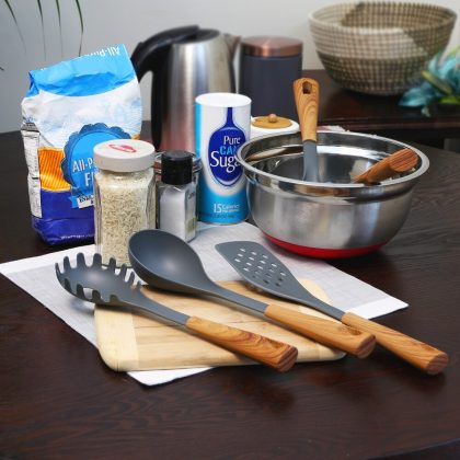 Oster Everwood Kitchen 5-Piece Nylon Tools Set with Wood Inspired Handles