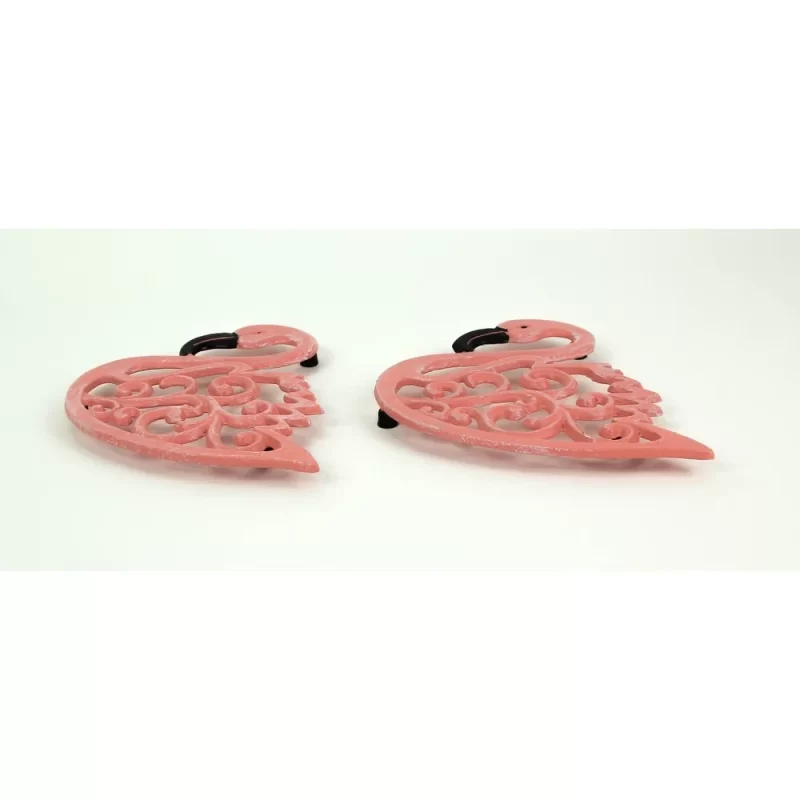 Zeckos Set Of 2 Cast Iron Pink Flamingo Decorative Trivets Home Kitchen, 0.5 x 8.25 x 7.25 Inches