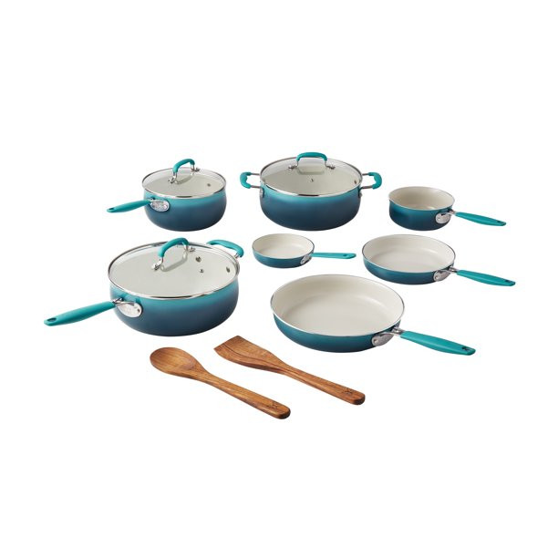 The Pioneer Woman 12-Pieces Porcelain Enamel Classic Ceramic Cookware Set, Blue