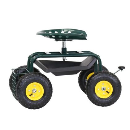 Kinbor Garden Cart Rolling Work Seat With Tool Tray