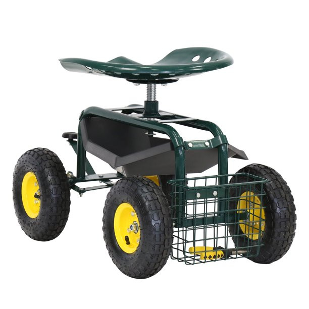 Kinbor Garden Cart Rolling Work Seat With Tool Tray