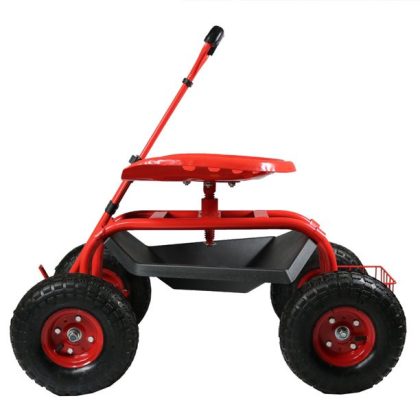 Sunnydaze Garden Cart Rolling Scooter With Extendable Steering Handle, Red