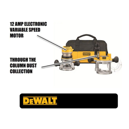 Dewalt 12 Amp Corded 2-1/4 Horsepower Fixed and Plunge Base Router Kit, DW618PKB