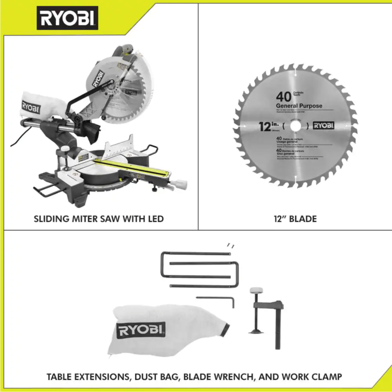 Ryobi 12 In. Sliding Compound Miter Saw With LED, TSS121