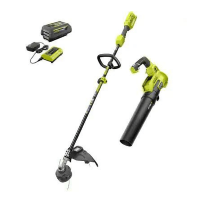 Ryobi 40V Brushless Cordless Battery String Trimmer and Jet Fan Blower Combo Kit (2-Tools) with 4.0 Ah Battery and Charger