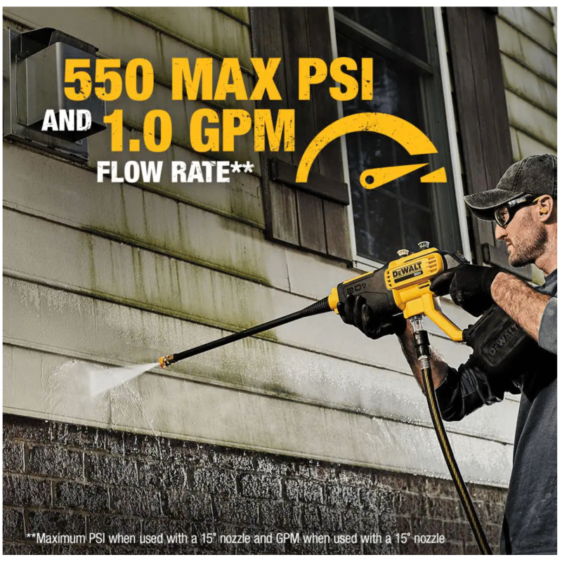 Dewalt 20V Max 550PSI, 1.0GPM Cold Water Cordless Electric Power Cleaner with 20-Volt Max Lithium-Ion (1) 5.0 Ah Battery