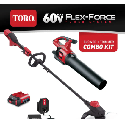 Toro 60-Volt Max Lithium-Ion Cordless String Trimmer and Leaf Blower Combo Kit