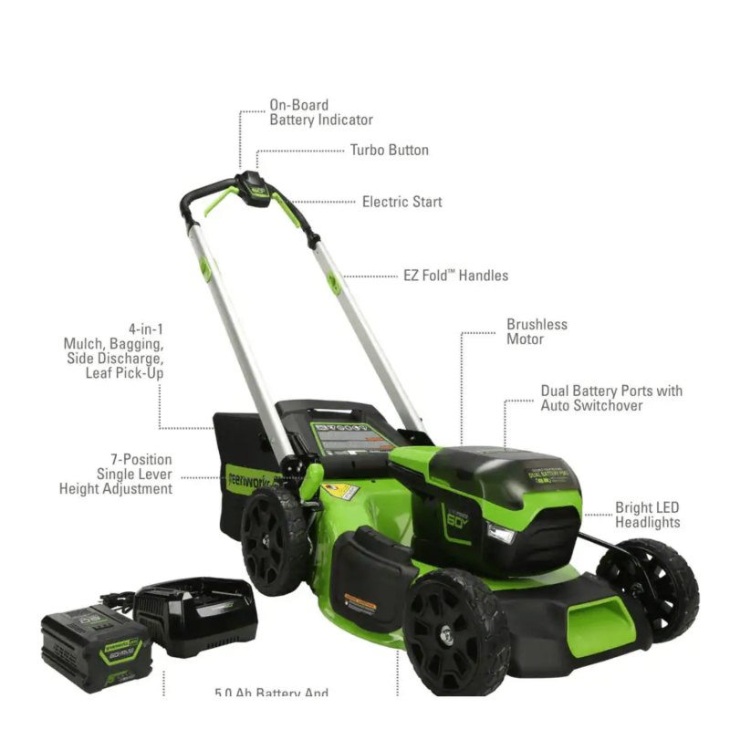 Greenworks Pro 21 in. 60V Battery Cordless Push Lawn Mower with 5.0 Ah Battery and Charger