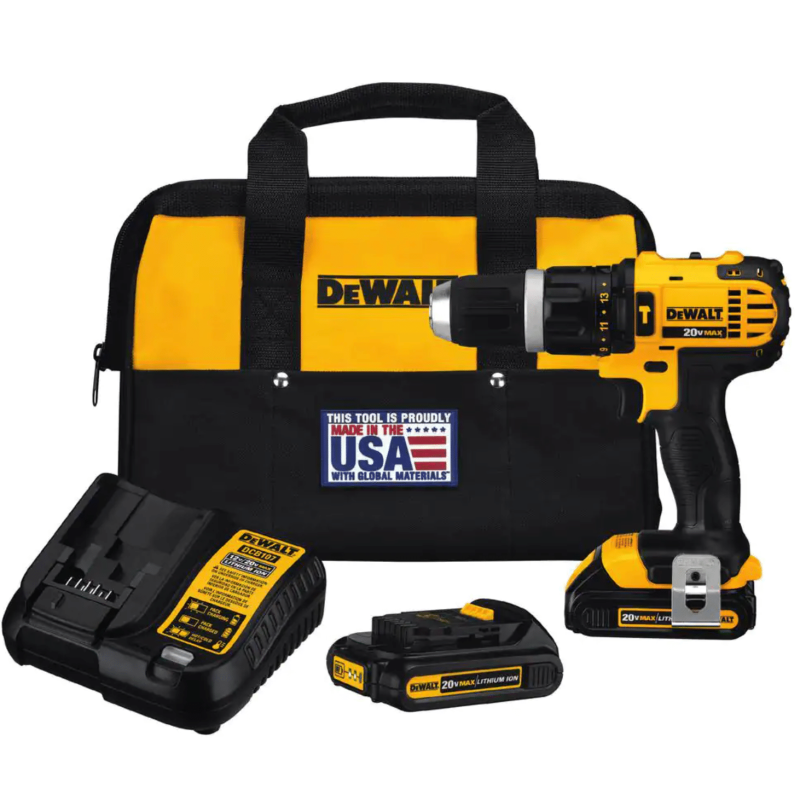 Dewalt DCD785C2 20-Volt MAX Cordless Compact 1/2 in. Hammer Drill/Driver with Batteries, Charger & Bag
