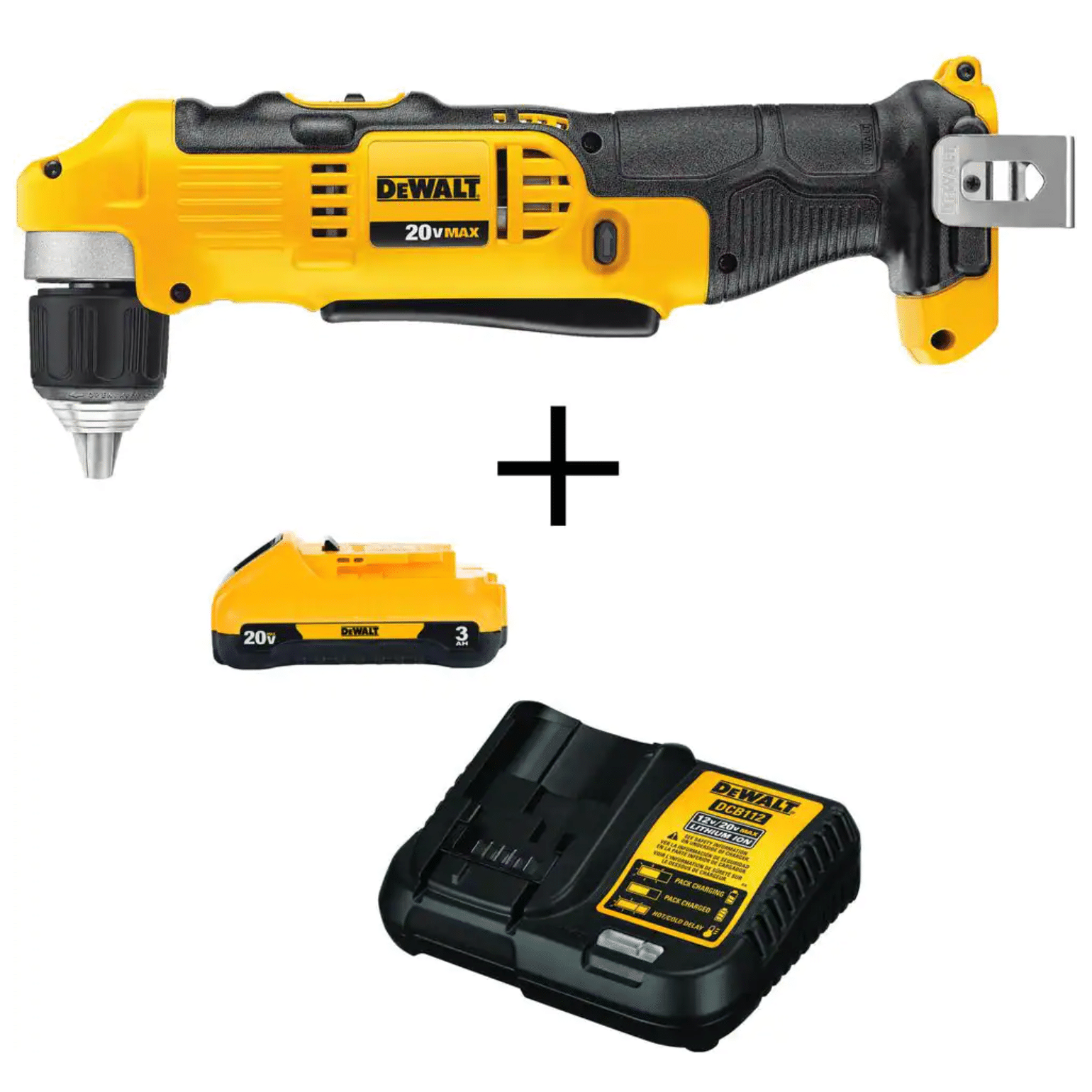 Dewalt 20-Volt Max Cordless 3/8 in. Right Angle Drill/Driver, 20-Volt 3.0Ah Battery & Charger (DCD740BW230C)