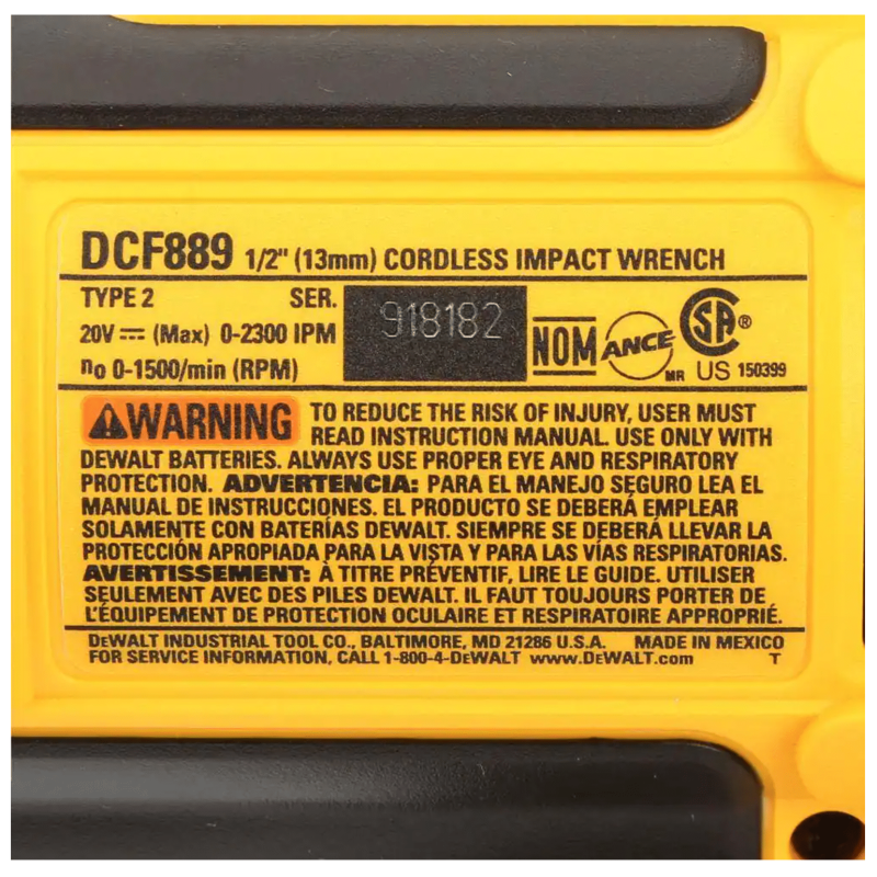 Dewalt 20V Max Cordless 1/2 in. High Torque Impact Wrench with Detent Pin & a 20-Volt 5.0Ah Battery (DCF889BW205)