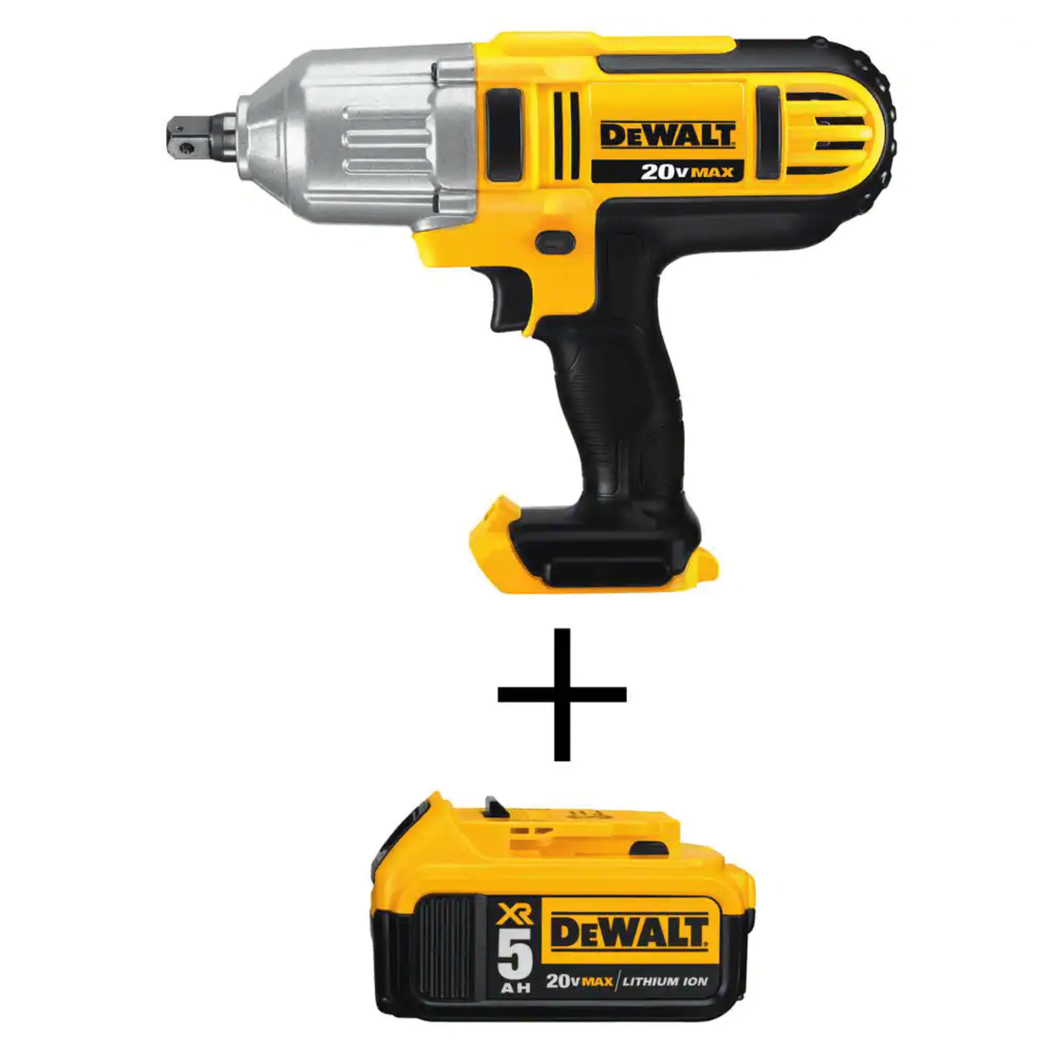 Dewalt 20V Max Cordless 1/2 in. High Torque Impact Wrench with Detent Pin & a 20-Volt 5.0Ah Battery (DCF889BW205)