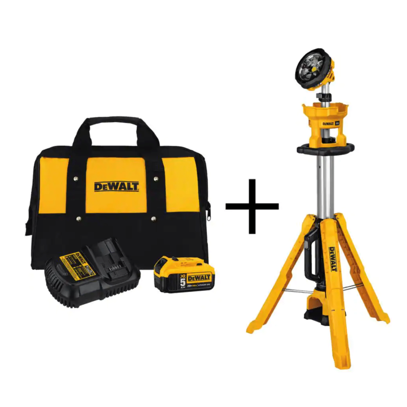 Dewalt 20-Volt Max 3000-Lumen Tripod Light with a 20-Volt Battery 5.0Ah & Charger (DCB205CKWDCL079B)