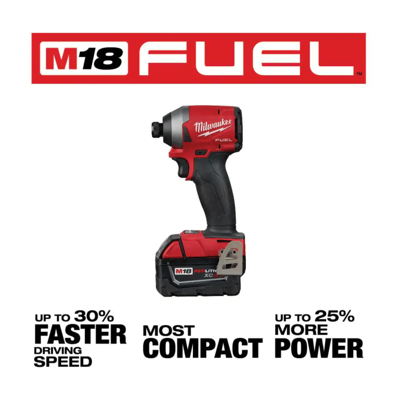 Milwaukee M18 Fuel 18V Lithium-Ion Brushless Cordless 1/4 in. Hex Impact Driver & Starter Kit w/ 5.0 Ah Battery and Charger (2853-20-48-59-1850)