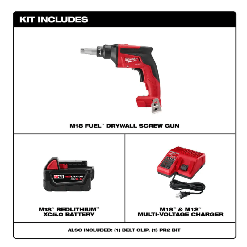 Milwaukee M18 Fuel 18V Lithium-Ion Brushless Cordless Drywall Screw Gun and Starter Kit with 5.0 Ah Battery and Charger (2866-20-48-59-1850)