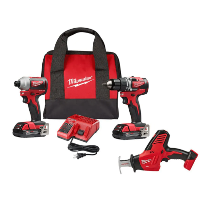 Milwaukee M18 18V Lithium-Ion Brushless Cordless Compact Drill/Impact Combo Kit W/ HACKZALL Reciprocating Saw (2892-22CT-2625-20)