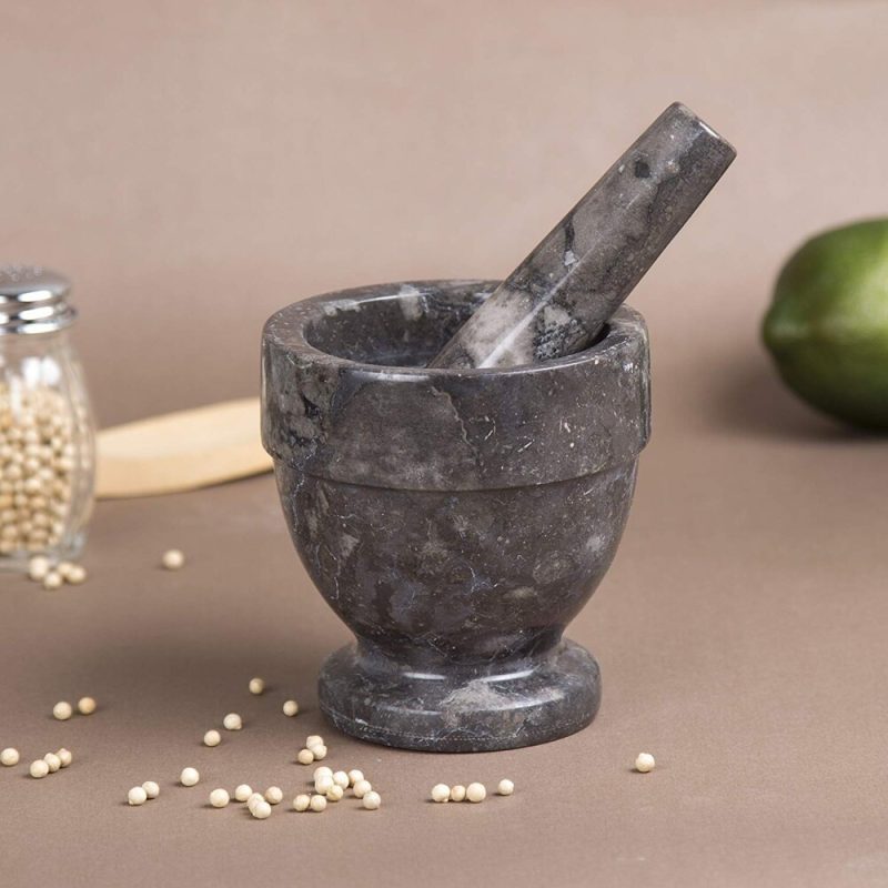 Creative Home Natural Charcoal Marble 4" Diam. x 4" H Mortar and Pestle Set