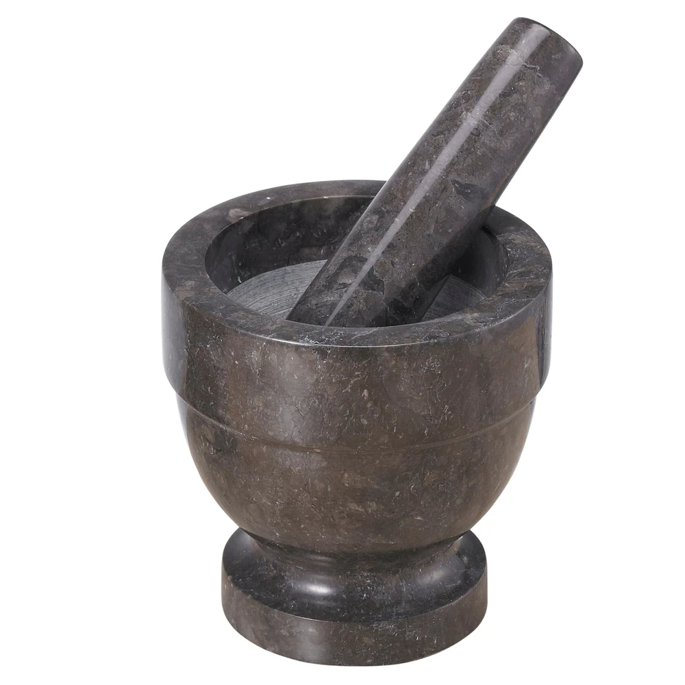 Creative Home Natural Charcoal Marble 4" Diam. x 4" H Mortar and Pestle Set