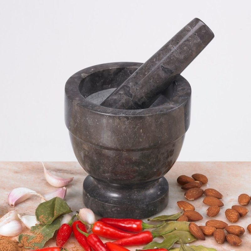 Creative Home Natural Charcoal Marble 4" Diam. x 4" H Mortar and Pestle Set
