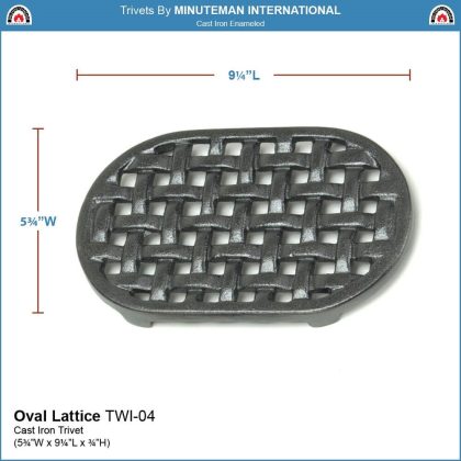 Minuteman International Oval Cast Iron Lattice Trivet, 6.5 Inch Diameter, Black