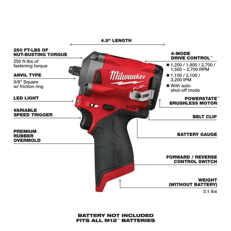Milwaukee M12 Fuel 12V Lithium-Ion Brushless Cordless Stubby 3/8 in. Impact Wrench with 3/8 in. Extended Reach Ratchet (2554-20-2560-20)