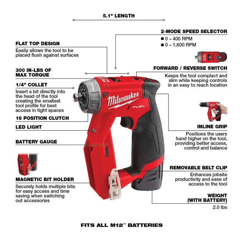 Milwaukee M12 Fuel 12V Li-Ion 4-in-1 Installation 3/8 in. Drill Driver Kit with Multi-Tool, 3/8 in. Ratchet & 6.0 Ah Battery