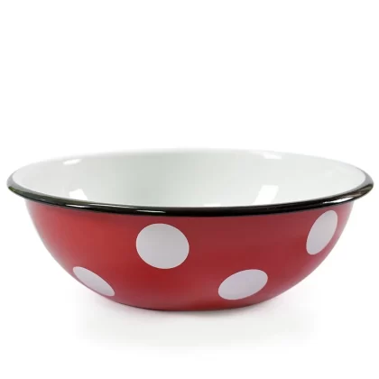 STP-Goods 4.2-Quart Black Rim Red White Polka-dot Enamelware Bowl