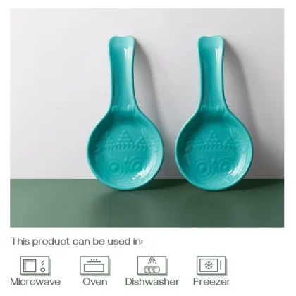 Dowan 9.5 Inches Owl Ceramic Spoon Rest Set of 2, Turquoise