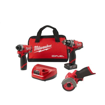 Milwaukee M12 Fuel 12V Lithium-Ion Brushless Cordless Hammer Drill and Impact Driver Combo Kit w/ Cut Off Saw